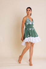 Load image into Gallery viewer, Green And White Embroidered Boho Dress
