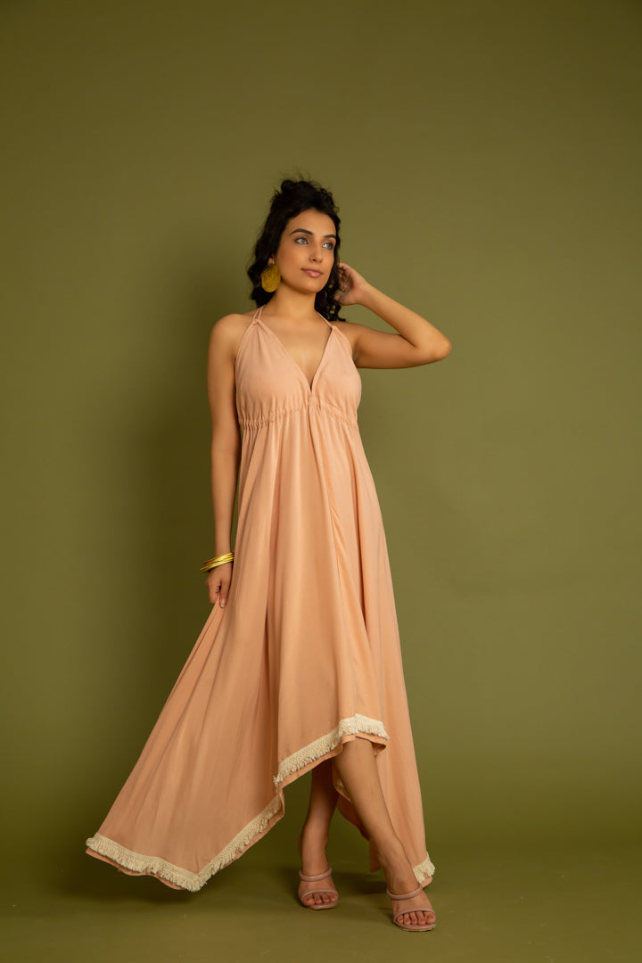 Buy Sage Green and Peach Backless Maxi Dress Online