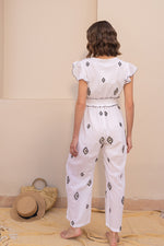 Load image into Gallery viewer, Rania White Boho Jumpsuit With Black Embroidery
