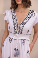 Load image into Gallery viewer, Rania White Boho Jumpsuit With Black Embroidery
