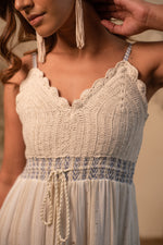 Load image into Gallery viewer, White Crochet Strappy Maxi | Blue &amp; Pink
