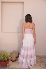 Load image into Gallery viewer, White Crochet Strappy Maxi | Blue &amp; Pink
