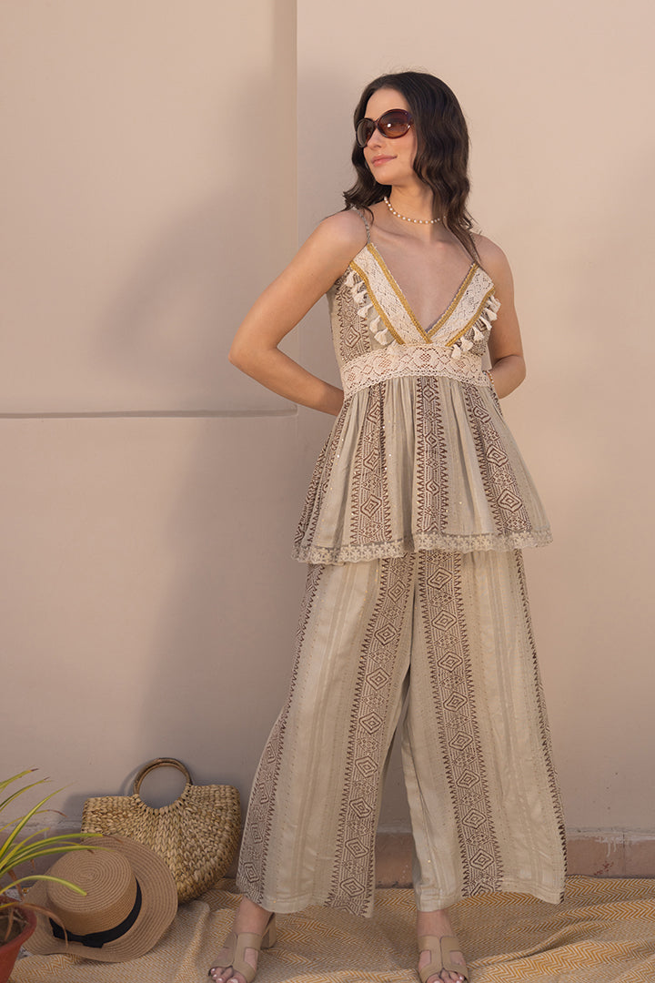 Reya Lace Sage Floral Cord Set