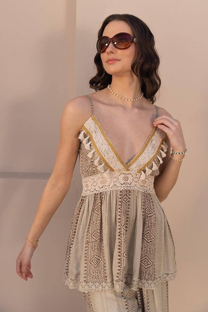 Reya Lace Sage Floral Cord Set