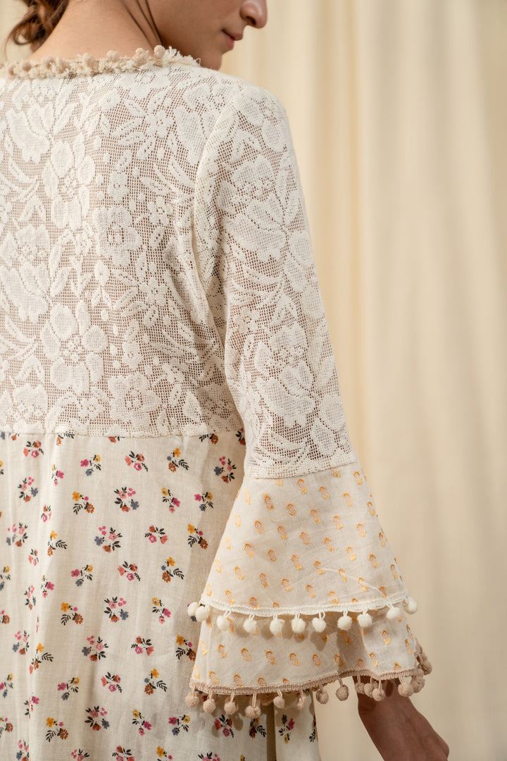 Multi Weave Off-White Printed Dress - labelreyya