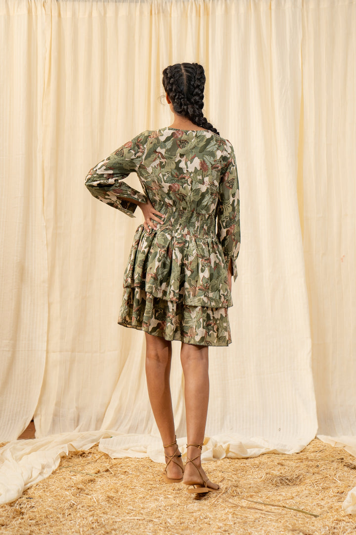 Afro Olive Tiered Dress - labelreyya