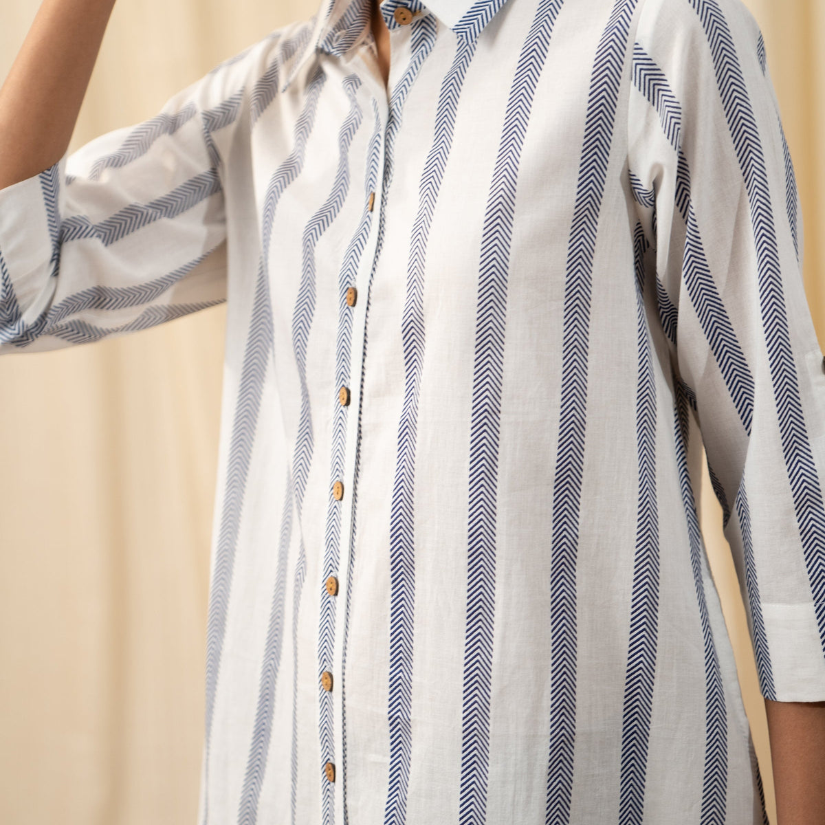 Buy Blue and White Bohemian Stripe Shirt Dress | Label Reyya – labelreyya