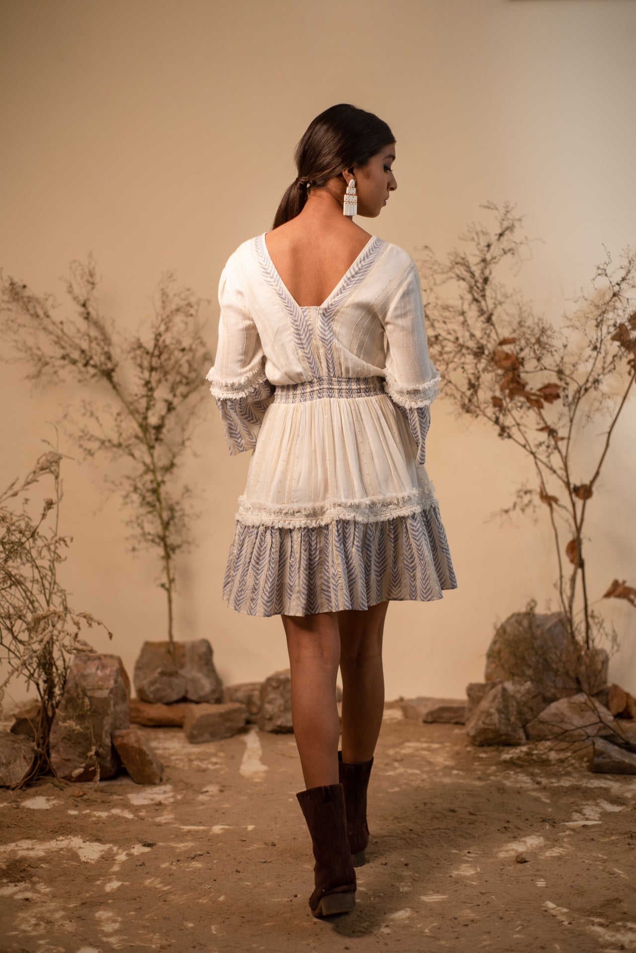 Blue And White V Neck Dress