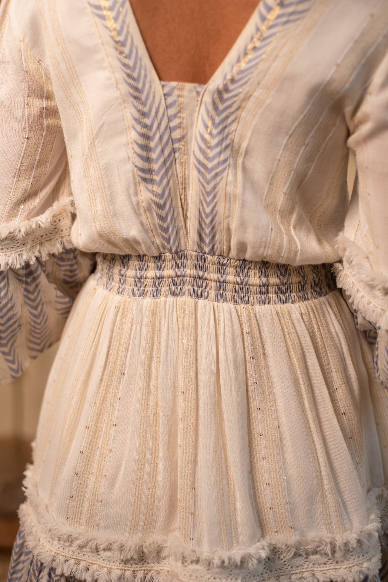 Blue And White V Neck Dress