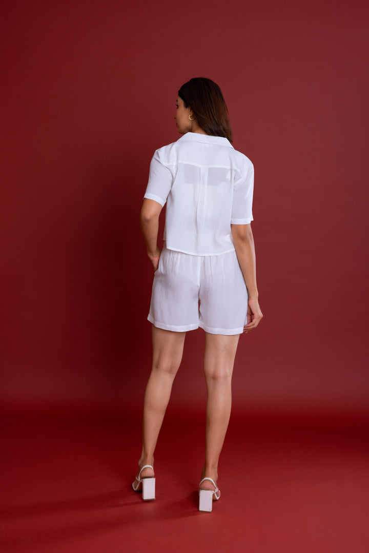White Boxy Fit Shirt Co-ord Set