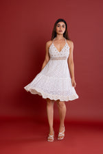 Load image into Gallery viewer, Off-White V-neck Crochet Dress
