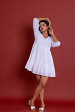 Load image into Gallery viewer, Off-white Schiffli V-neck  Dress