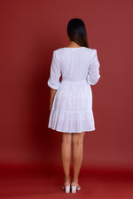 Load image into Gallery viewer, Off-white Schiffli V-neck  Dress
