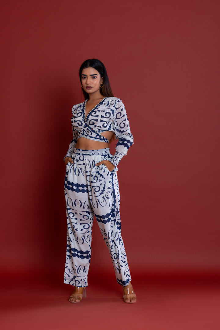 Off White And Navy Tribal Co-ord Set