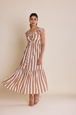 Load image into Gallery viewer, Brown Striped Cotton Maxi Dress