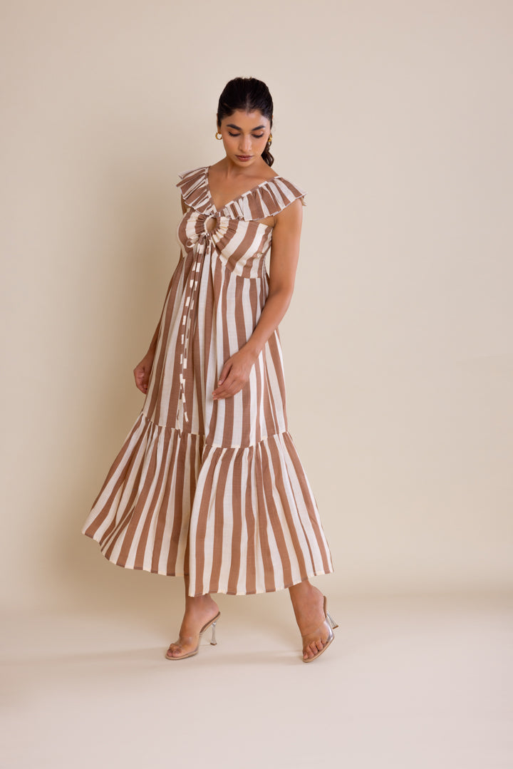 Striped Cami Maxi Dress in Brown