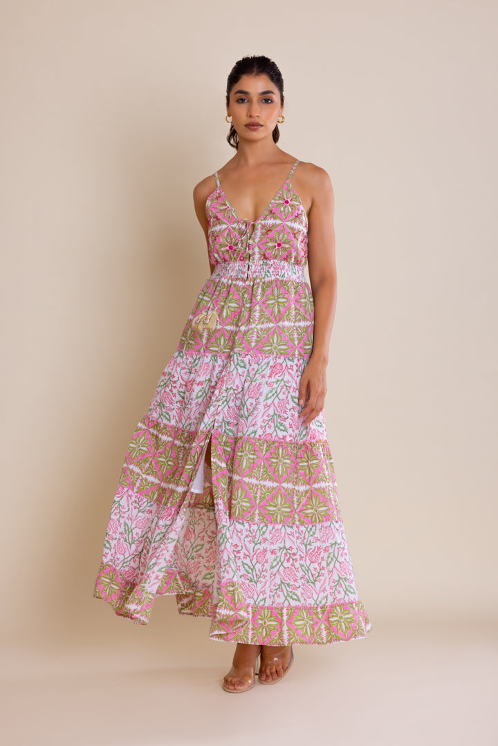 Foral Print V-neck Maxi Dress