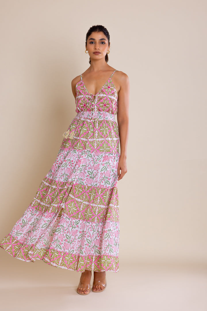Foral Print V-neck Maxi Dress