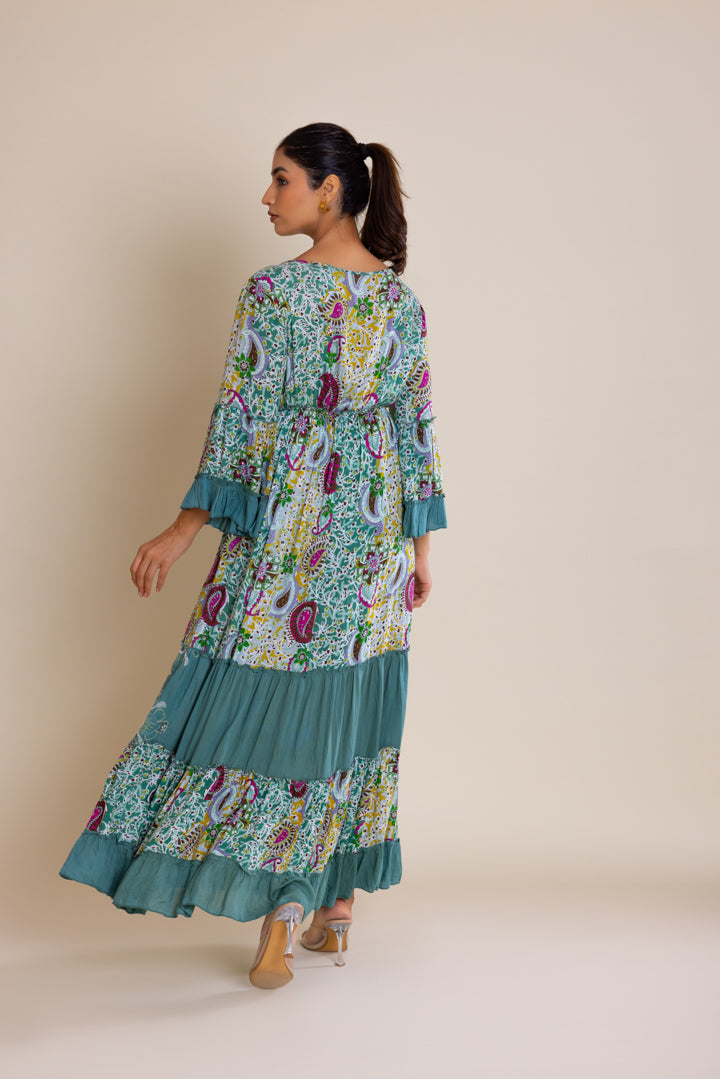 Foral Print V-neck Maxi