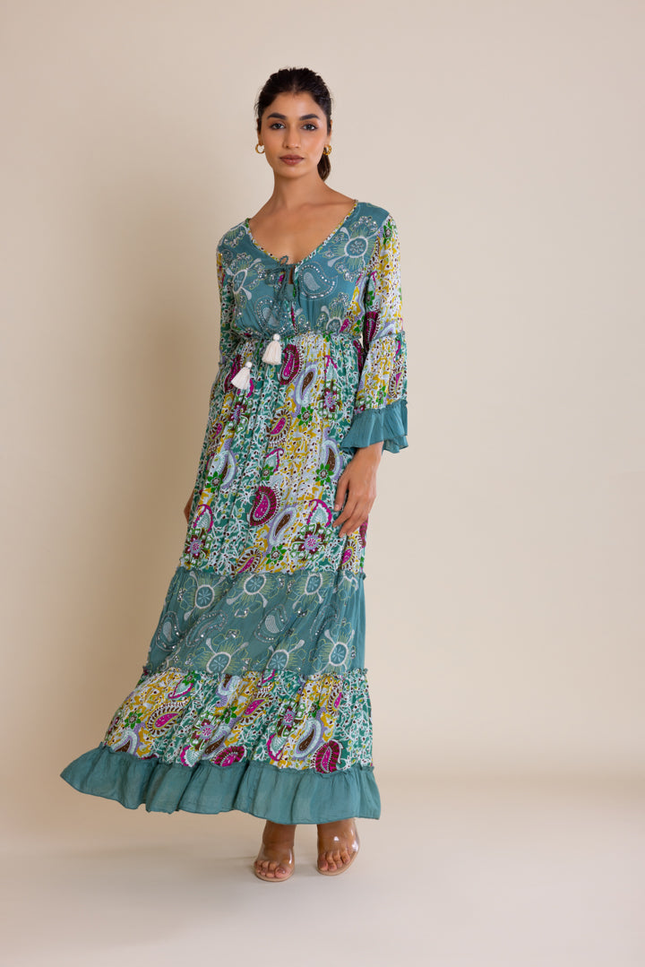 Floral Print V-neck Maxi