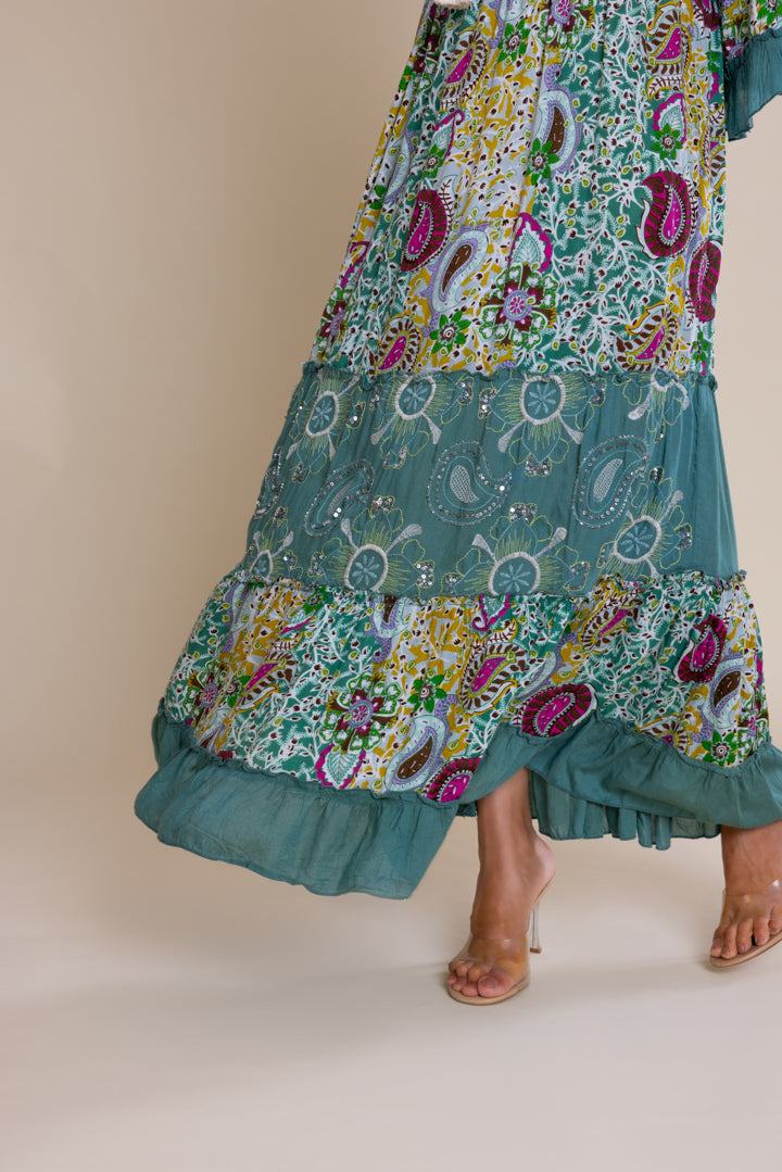 Foral Print V-neck Maxi