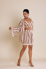 Load image into Gallery viewer, Brown Striped Short Cotton Co-ord Set
