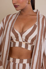 Load image into Gallery viewer, Brown Striped Short Cotton Co-ord Set