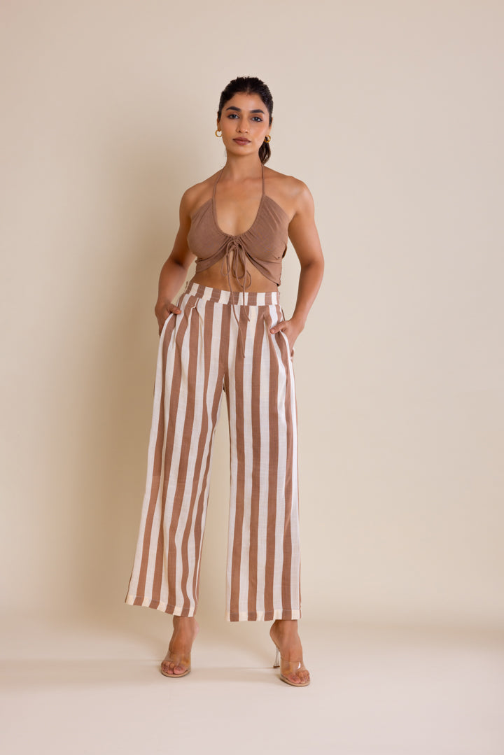 Brown Striped Cotton Co-ord Set