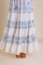 Load image into Gallery viewer, Boho Off-White &amp; Blue Tie-Up Maxi

