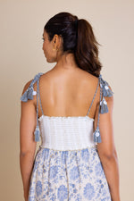 Load image into Gallery viewer, Boho Off-White &amp; Blue Tie-Up Maxi