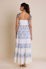 Load image into Gallery viewer, Boho Off-White &amp; Blue Tie-Up Maxi
