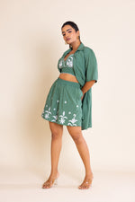 Load image into Gallery viewer, Green And White  Embroidered Boho Co-ord Set