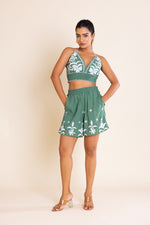 Load image into Gallery viewer, Green And White  Embroidered Boho Top
