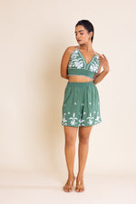Load image into Gallery viewer, Green And White  Embroidered Boho Top