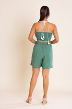 Load image into Gallery viewer, Green And White  Embroidered Boho Co-ord Set
