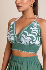 Load image into Gallery viewer, Green And White  Embroidered Boho Co-ord Set
