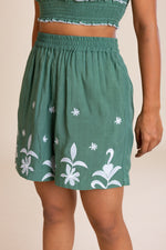 Load image into Gallery viewer, Green And White  Embroidered Boho Co-ord Set
