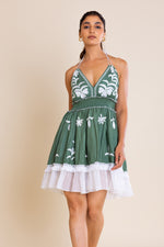 Load image into Gallery viewer, Green And White Embroidered Boho Dress