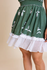 Load image into Gallery viewer, Green And White Embroidered Boho Dress