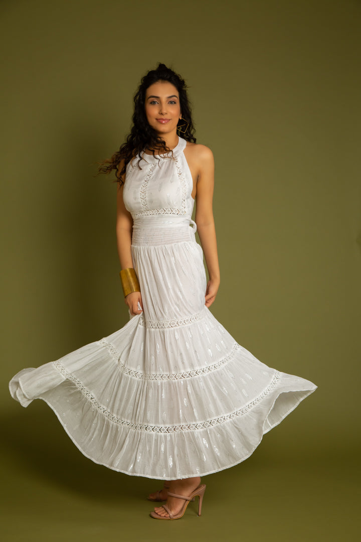 The Santorini Halter Back Tie Up Maxi