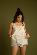 Load image into Gallery viewer, The Sicily Off White Net Embroidery Top
