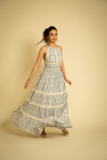 Load image into Gallery viewer, The Mykonos Halter Back Tie Up Maxi
