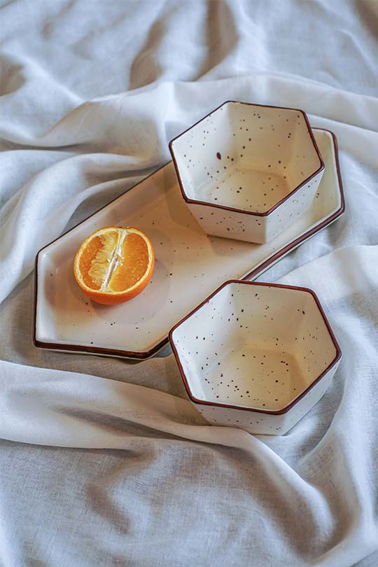 Goa Hexagon Shaped Platter With Bowls (Set of 3)