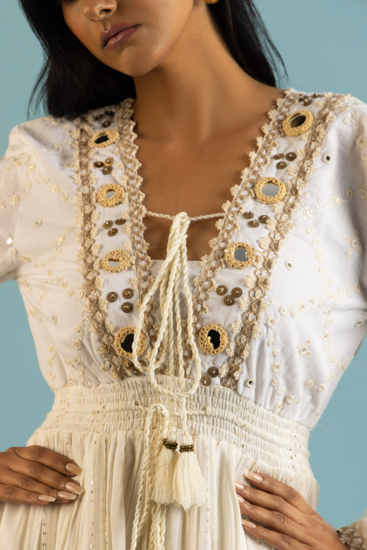 Jute Laced Off-White Dress