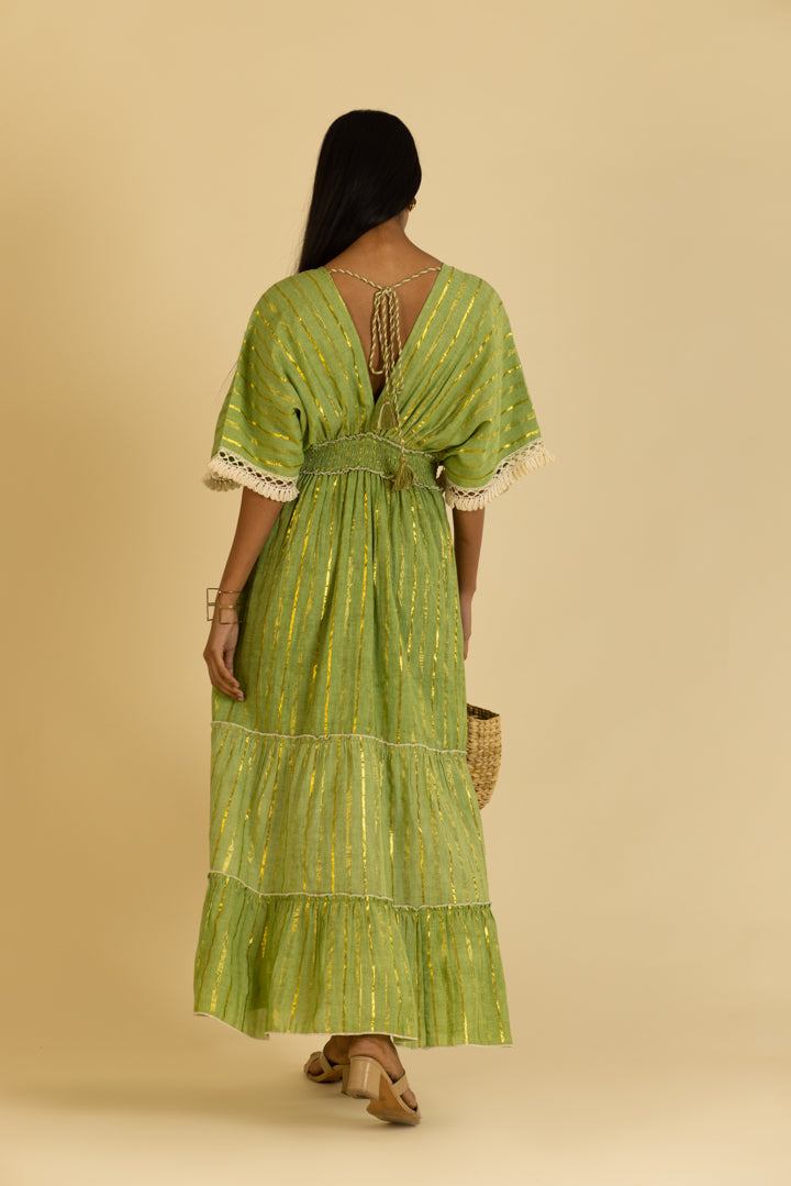 Zoya Laced Boho Green Kaftan-Style Resort Maxi