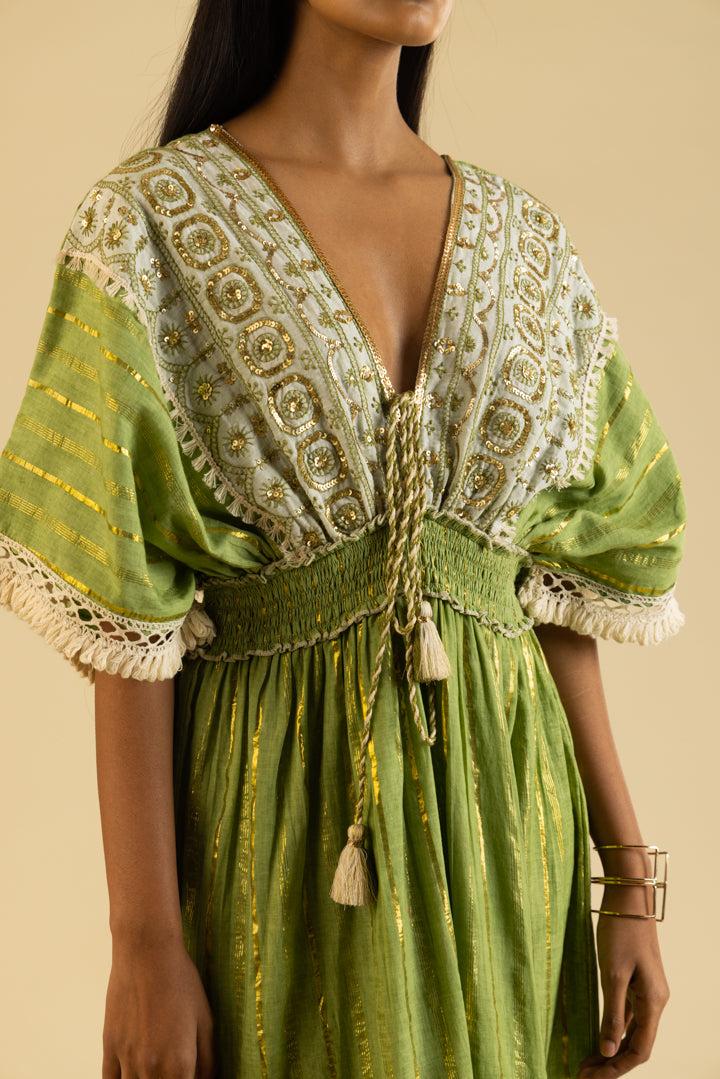Zoya Laced Boho Green Kaftan-Style Resort Maxi