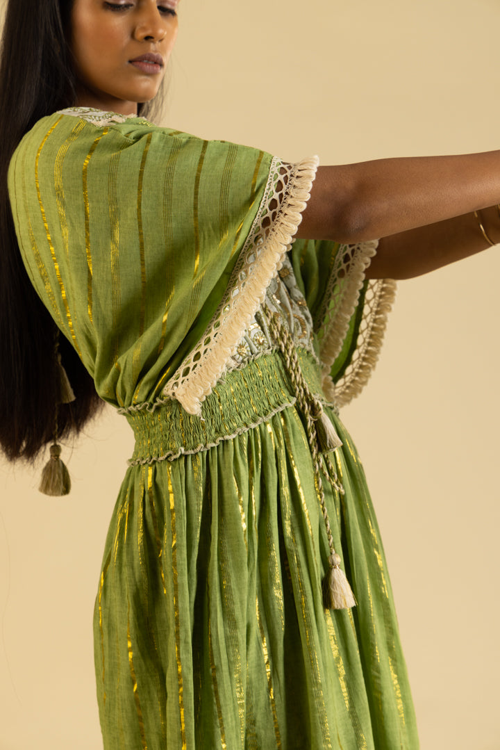 Zoya Laced Boho Green Kaftan-Style Resort Maxi