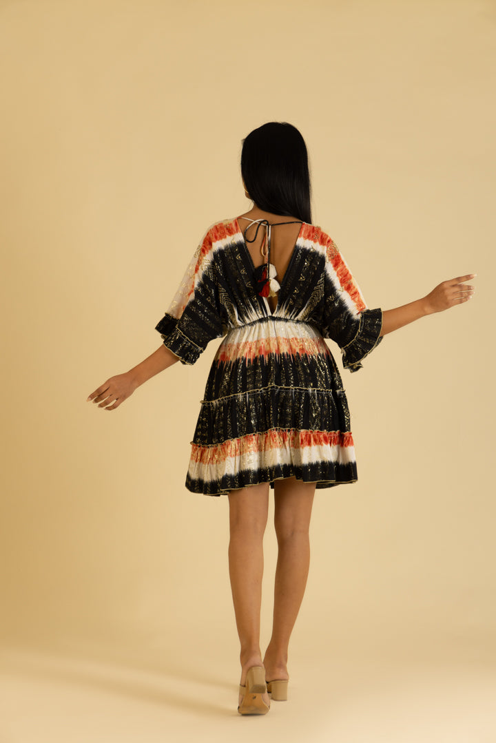 Layla Black Sunlit Ombré Boho Mini-Kaftan Dress