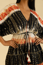 Load image into Gallery viewer, Layla Black Sunlit Ombré Boho Mini-Kaftan Dress
