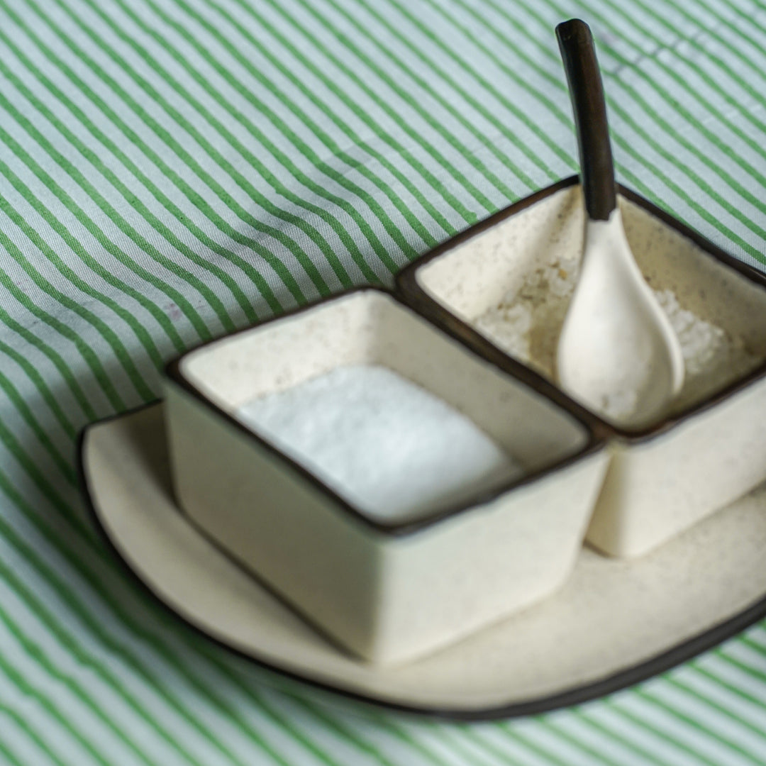 Simla Ceramic Sugar/Salt Dish Set (Set of 6 sugar dishes and 6 platters)